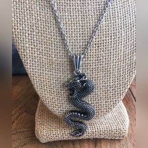 NWT Goth Punk Large Silver Dragon Necklace Unisex